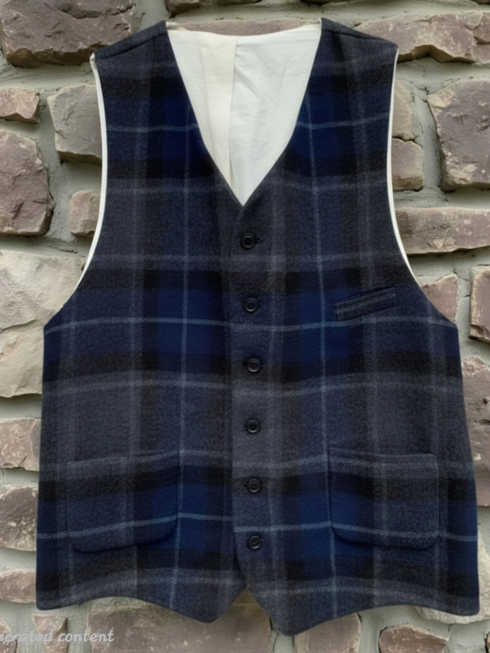 Walker Slater Ewan Tweed Waistcoat Men 48R Gray Blue Tartan Plaid 100% Wool.